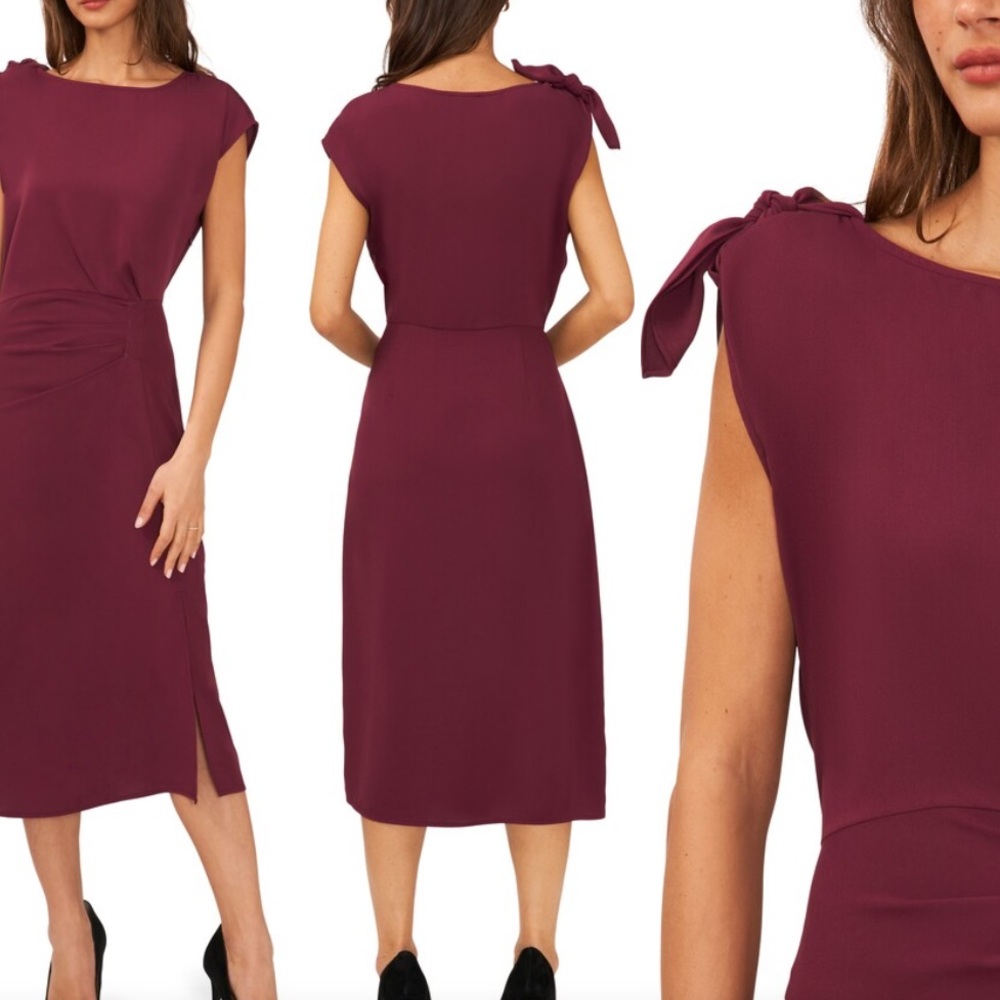 Halogen Tie Shoulder Cap Sleeve Midi Dress